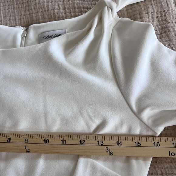 Calvin Klein Dress Womens XS White Bow Shoulder Sheath Midi 3/4 Sleeve Back Zip - Picture 10 of 16